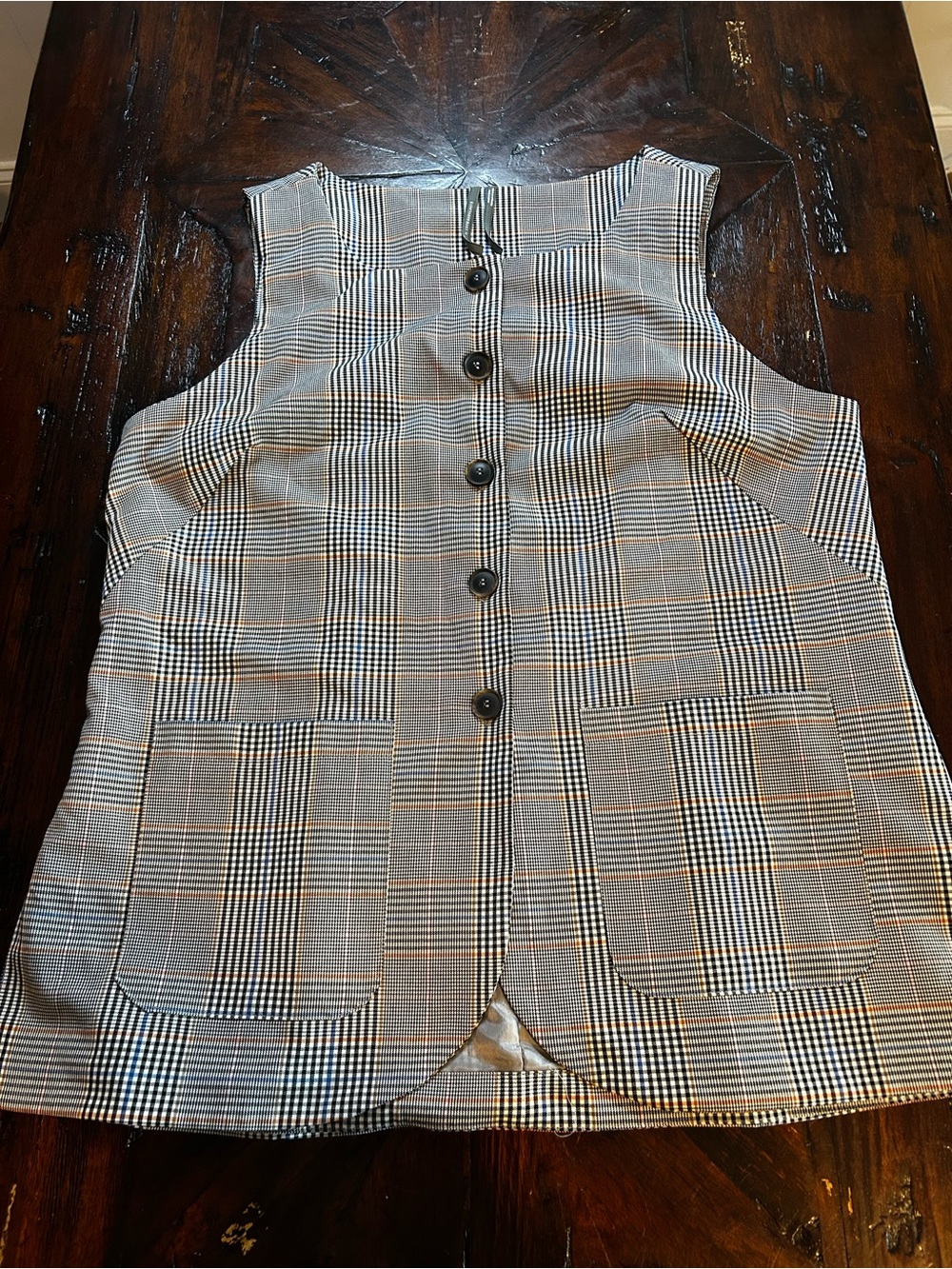 Anthropologie Plaid Sleeveless Button-Front Tunic - Black, Gray, Tan